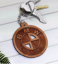 BMW Logolu Ahşap Anahtarlık-1 (Beyaz)