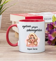 Eyeliner Gibiyim Çekemiyorlar Kırmıız Kupa Bardak