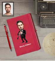 Kişiye Özel Klarnetçi Karikatürlü  Kırmızı Defter Kalem Hediye Seti Bay-1