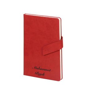 İsme Kişiye Özel Mıknatıslı Termo Deri Çizgili Defter (Kırmızı)