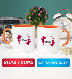 İkili İsme Özel Sevgililer Günü Hediyesi Kupa Bardak Turuncu