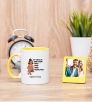 İyi Dostlar Biriktirdim Sarı Kupa Bardak ve Sarı Mini Fotoğraf Çerçevesi
