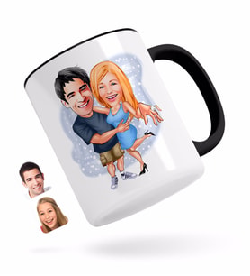 BK Gift Kişiye Özel Sevgililer Karikatürlü Siyah Kupa Bardak-14