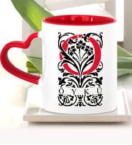 BK Gift Kişiye Özel Ö Harfi Kırmızı Kalpli Kupa Bardak Model 2