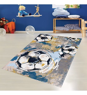 Futbol Topu Desenli Dijital Baskı Yıkanabilir Kaymaz Taban Çocuk Odası Halısı (Karışık)