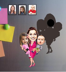 Kişiye Özel Aile Karikatürlü Ahşap Magnet Mod-5