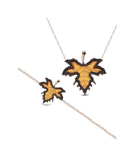 925 Ayar Gümüş Çınar Yaprağı Kolye ve Bileklik Kombini Seti