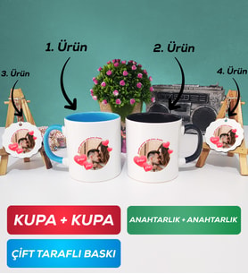 İkili Mavi Siyah Sevgiliye Sevgililer Günü Hediyesi 8 Kupa Bardak Anahtarlık