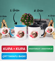 İkili Mavi Siyah Sevgiliye Sevgililer Günü Hediyesi 8 Kupa Bardak Anahtarlık