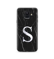 Samsung A6 (2018) Siyah Mermer Harf Tasarımlı Telefon Kılıfı S-Harfi 