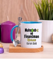 Muhasebe ve Finansman Öğretmeni Ahşap Altlıklı Mavi Kupa Bardak