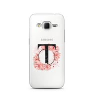 Pembe Çiçekli Harf Tasarım Süper Şeffaf Silikon Telefon Kılıfı Samsung Core Prim