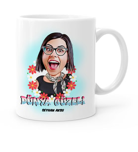 BK Gift Kişiye Özel Dünya Güzeli Karikatür Beyaz Kupa Bardak  1