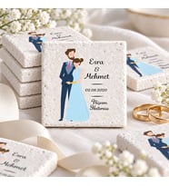 30 Adet Kişiye Özel Baskılı Doğal Taş Magnet 5x5cm Söz, Nikah, Nişan Hatırası (Beyaz)