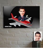 BK Gift Kişiye Özel Uçuş Görevlisi Host Karikatür Ahşap Tablo - 1