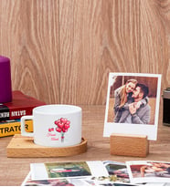 Sevgililere Özel Balon Tasarım Fincan ve Ahşap Standlı Polaroid Set