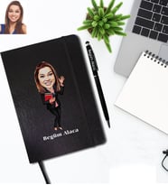Kişiye Özel Avukat Karikatürlü Siyah Defter Kalem Hediye Seti Bayan-1