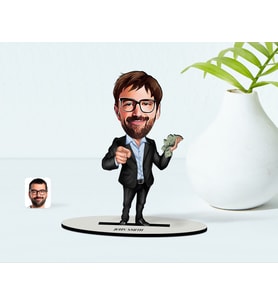 BK Gift Kişiye Özel Bay Bankacı Karikatür Ahşap Biblo  1