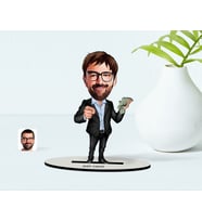 BK Gift Kişiye Özel Bay Bankacı Karikatür Ahşap Biblo  1