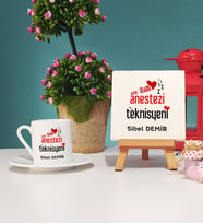 En Tatlı Anestezi Teknisyeni Hediye Türk Kahvesi Fincanı ve Dekoratif Taş Baskı Hediye Seti