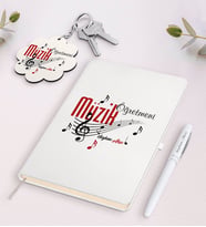 BK Gift Kişiye Özel Müzik Öğretmeni Beyaz Defter Kalem ve Anahtarlık Hediye Seti (Model 1)