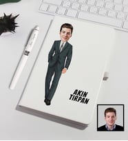 Kişiye Özel Karikatürize Patron Defter Kalem Seti Beyaz 91335