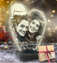 Yılbaşı Hediyesi Kişiye Özel Noel Baba Şapkalı Kalp 3d Led Gece Lambası (Beyaz)