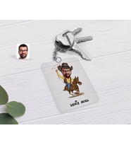 BK Gift Kişiye Özel Kovboy Karikatürlü Şeffaf Pleksi Anahtarlık-2 (Beyaz)