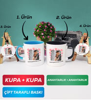 İkili Mavi Siyah Sevgiliye Sevgililer Günü Hediyesi 12 Kupa Bardak Anahtarlık