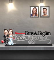 Kişiye Özel Gelin Damat  Karikatürlü Kolay Yetişmiyor Ahşap Biblo  Mod-7