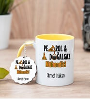 Petrol Ve Doğalgaz Mühendisi Sarı Kupa Bardak Ve Anahtarlık Set