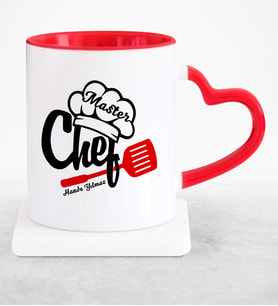 BK Gift Kişiye Özel Chef Kırmızı Kalpli Kupa Bardak  1