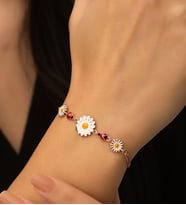 Papatya Silver Süzme Papatya Uğur Böceği Renkli Mineli 925 Ayar Gümüş Bileklik