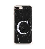 Iphone 8 Plus Siyah Mermer Harf Tasarımlı Telefon Kılıfı C-Harfi 