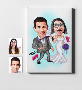 BK Gift Kişiye Özel Evleniyoruz Karikatür Kanvas Tablo 50x70cm 6