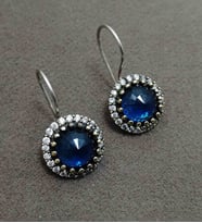 Safir Ve Beyaz Zirkon Taşlı Otantik Gümüş Bayan Küpe