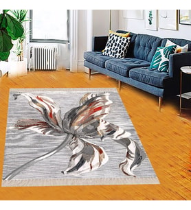 Lilyum Çiçek Desenli Eskiz Dijital Baskı Yıkanabilir Modern Salon Halı ve Yolluk (Bej)