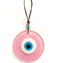 Pembe Renk Cam Nazar Boncuklu El Yapımı Özel Tasarım Duvar Süsü Hediyelik Eşya