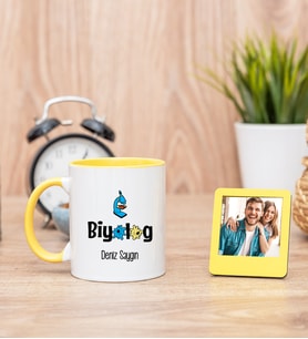 Biyolog Sarı Kupa Bardak ve Sarı Mini Fotoğraf Çerçevesi