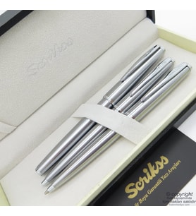 Scrikss 78M 3'lü Set Krom  Roller Kalem + Tükenmez Kalem + Versatil Kalem Seti  Scrikss Metropolis  İsme Özel Kalem  Hediye Kalem