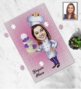 Kişiye Özel Pastacı Karikatürlü A4 99 Parça Puzzle Bayan-1