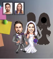 Kişiye Özel Gelin Damat Karikatürlü Ahşap Magnet Mod-6