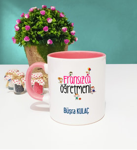 Fransızca Öğretmeni Tasarımlı Kişiye Özel Hediye Fransızca Öğretmeni Kupa Bardak Pembe