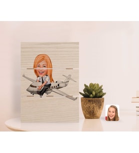 BK Gift Kişiye Özel Kadın Kaptan Pilot Karikatürlü Otantik Masaüstü Ahşap Palet Çerçeve-1 (Beyaz)