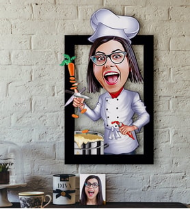 BK Gift Kişiye Özel Bayan Chef Karikatürlü 3D Ahşap Tablo-1
