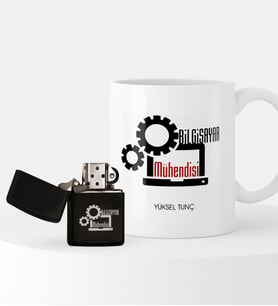 BK Gift Kişiye Özel Bilgisayar Mühendisi Temalı Çakmak ve Kupa Seti - 3
