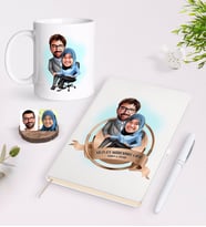 BK Gift Kişiye Özel Yılın En Mükemmel Çifti Karikatürlü Beyaz Defter Kalem ve Kupa Seti-59 (Model 1)