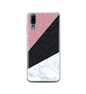 Üçgen Mermer Tasarımlı Süper Şeffaf Silikon Telefon Kılıfı Huawei P20   