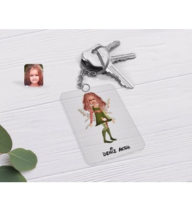 BK Gift Kişiye Özel Kız Çocuk Peri Karikatürlü Şeffaf Pleksi Anahtarlık-1 (Beyaz)
