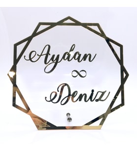 Lora Davet Altıgen Pleksi Ayna İsimlik (1 Adet) Gümüş - 51716